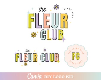 Bright and Colorful Flower Canva Logo - Floral Logo - Rainbow Logo - Fun Bright Branding - Small Business Branding - DIY - Semi Custom Logo