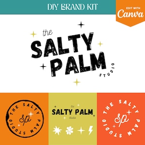 Fun, Retro Canva Logo - Star Vintage Logo - Grungy Logo - Fun Bright Branding - Small Business Branding - DIY Editable - Semi Custom Logo