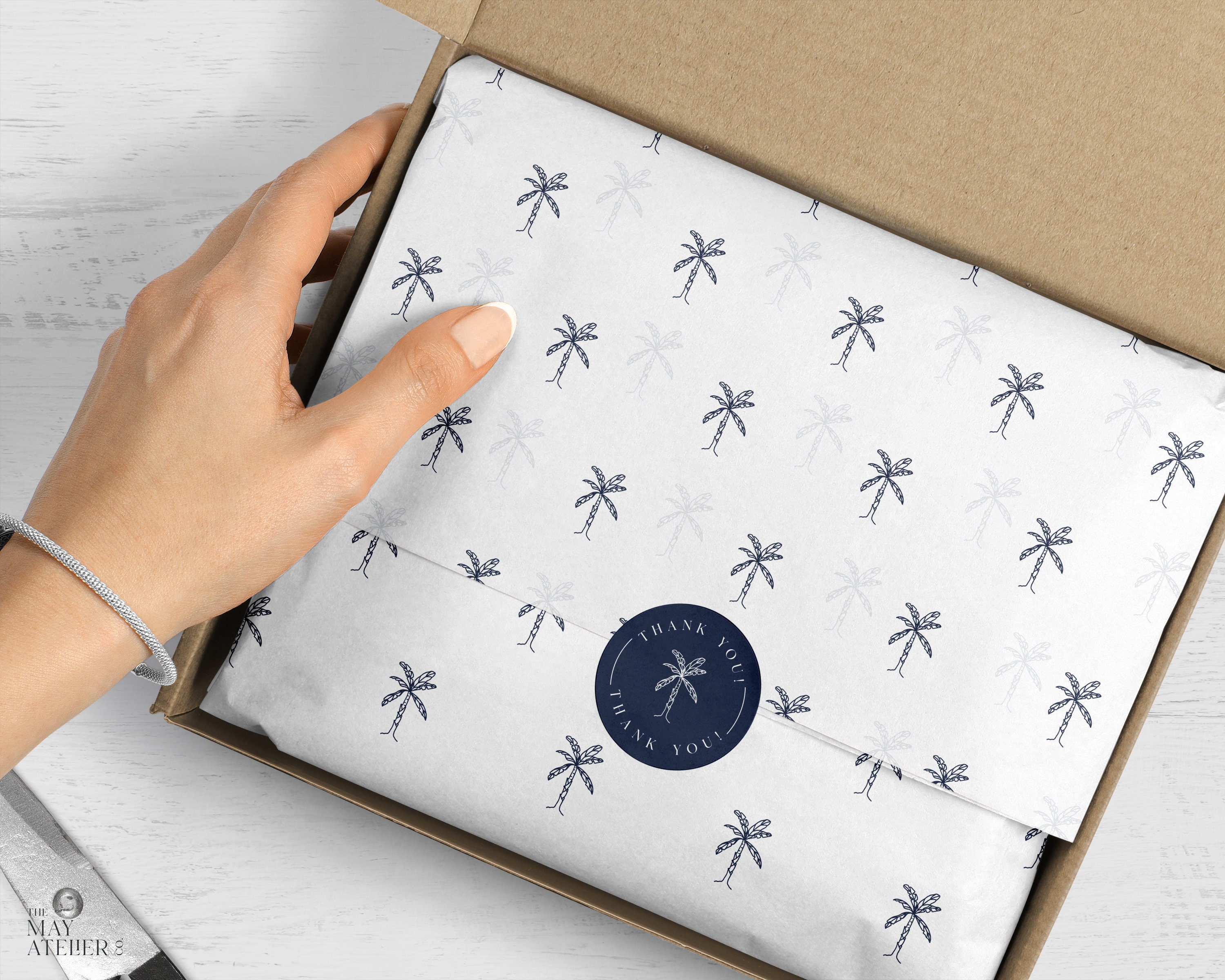 Palm Tree Tissue Paper and Sticker Design Navy and White Etsy Australia