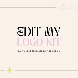 May include: A pink and black graphic design with the text "EDIT MY LOGO KIT" and the words "CANVA LOGO TEMPLATE EDITING ADD ON" in black text below.