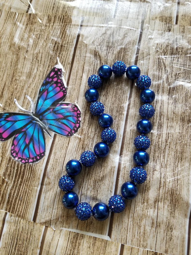 Kids Bubble Gum Bead Necklace Deep Blue .Princess gift It has no clasp for easy on and off.