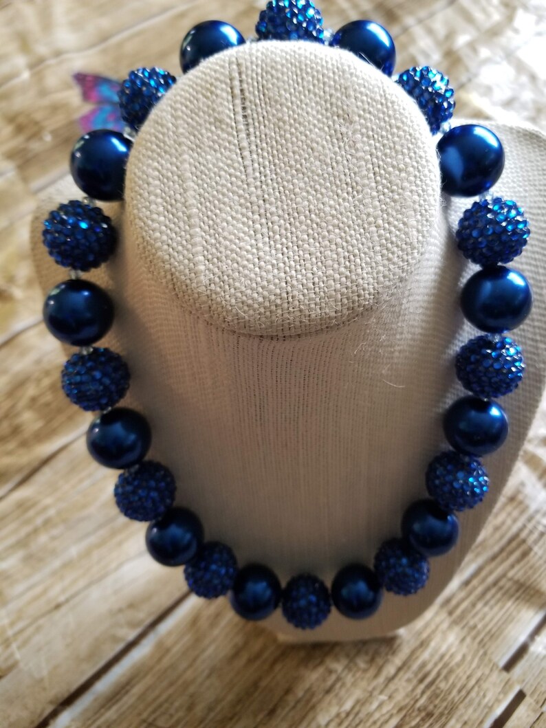 Kids Bubble Gum Bead Necklace Deep Blue .Princess gift It has no clasp for easy on and off.