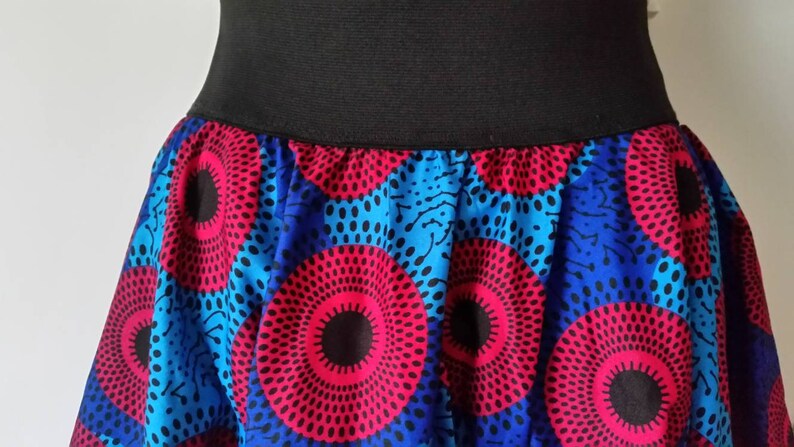 Ankara African Red Print Flare Circle Skirt Wide Elastic Waist /& Earring Sz M-XL