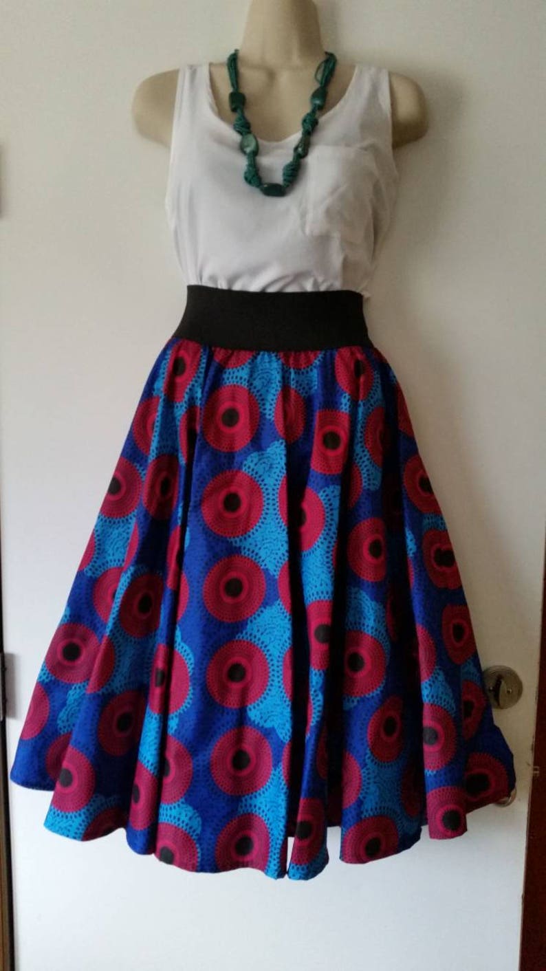 Ankara African Red Print Flare Circle Skirt Wide Elastic Waist /& Earring Sz M-XL