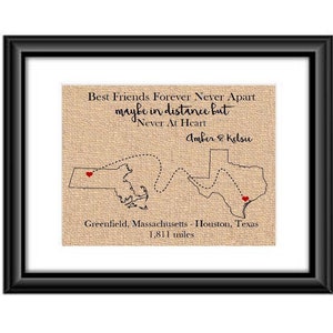 Personalized Best Friends forever never apart may in distance but never in heart, Best Friends Christmas Gift, Long Distance Moving FRAMED