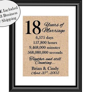 18th Wedding Anniversary Gift | 18th Anniversary Gifts | 18 Year Anniversary | 18 years of Marriage | Anniversary Gift Wife Husband FRAMED