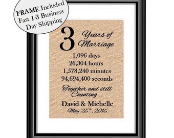 3 Year Anniversary Gift for Him | 3rd Year Anniversary Gift for Her | 3 Year Anniversary Gift for Husband | Anniversary Gift for Wife FRAMED