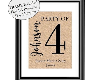 Personalized Party of 4 Sign, Party of Family Sign, Family Number Sign, Pregnancy Announcement, Anniversary Engagement Valentine Gift FRAMED