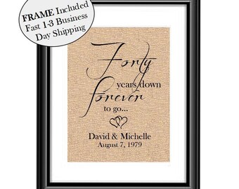 40 years down anniversary burlap print, Personalized Anniversary gift, 40th Anniversary Gift for Wife or Husband, 40th wedding FRAMED