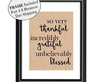 Thankful Grateful Blessed Thanksgiving Fall Harvest Holiday Decor | Farmhouse Autumn Decor | Happy Thanksgiving Table Sign | Kitchen FRAMED