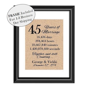 45 Year Anniversary Gift | 45th Year Anniversary Gift for Her | 45 Year Anniversary Gift for Husband | Anniversary Gift for Wife FRAMED
