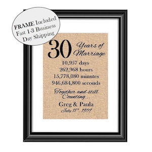 30 Year Anniversary Gift | 30th Year Anniversary Gift for Her | Thirty Year Anniversary Gift for Husband | Anniversary Gift for Wife FRAMED