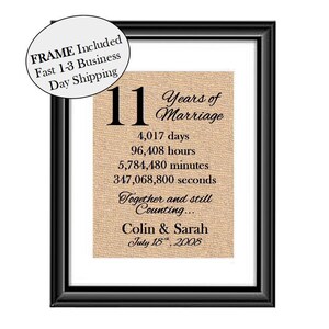 11 Year Anniversary Gift | 11th Year Anniversary Gift for Her | 11 Year Anniversary Gift for Husband | Anniversary Gift for Wife FRAMED