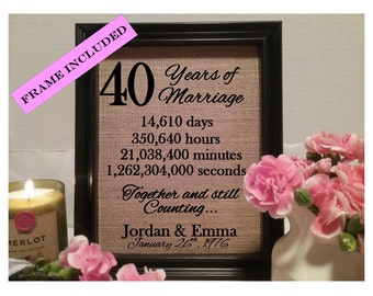 Framed 40th Anniversary Gift | 40th Wedding Anniversary Gifts | Personalized 40th Anniversary Gift | Anniversary Gift for Wife Husband