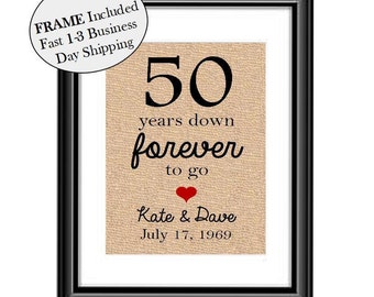 50 year wedding anniversary gift, 50th wedding anniversary, Wedding, Anniversary gift, fifty years down, 50 years down forever to go FRAMED