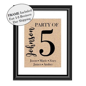 Personalized Party of 4 Sign, Party of Family Sign, Family Number Sign, Pregnancy Announcement, Anniversary Engagement Valentine Gift FRAMED image 3