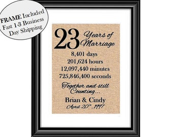 23 Year Anniversary Gift | 23rd Year Anniversary Gift for Her | 23 Year Anniversary Gift for Husband | Anniversary Gift for Wife FRAMED