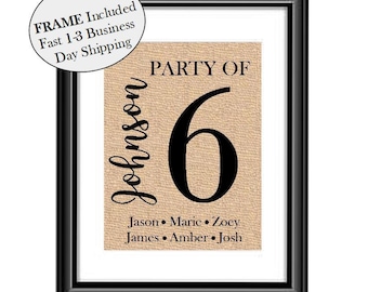 Personalized Party of 6 Sign, Party of Family Sign, Family Number Sign, Pregnancy Announcement, Anniversary Engagement Valentine Gift FRAMED