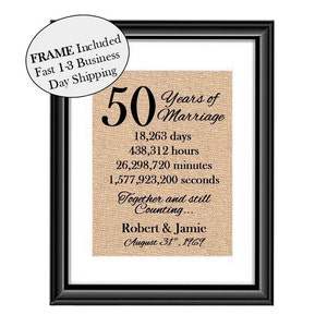 50 Year Anniversary Gift | 50th Year Anniversary Gift for him | 50 Year Anniversary Gift for Husband | Anniversary Gift for Wife FRAMED