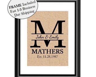 Personalized Wedding Gift | Wedding Gift Ideas | Unique Custom Wedding Gift | Monogrammed Family Last Name Sign | Christmas Gift FRAMED