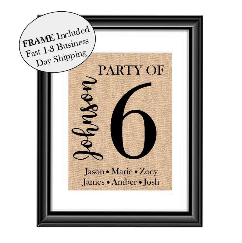 Personalized Party of 4 Sign, Party of Family Sign, Family Number Sign, Pregnancy Announcement, Anniversary Engagement Valentine Gift FRAMED image 4