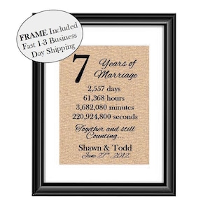 7 Year Anniversary Gift | 7th Year Anniversary Gift for Her | 7 Year Anniversary Gift for Husband | Anniversary Gift for Wife Couple FRAMED