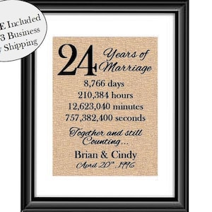 24 Year Anniversary Gift | 24th Year Anniversary Gift for Her | 24 Year Anniversary Gift for Husband | Anniversary Gift for Wife FRAMED