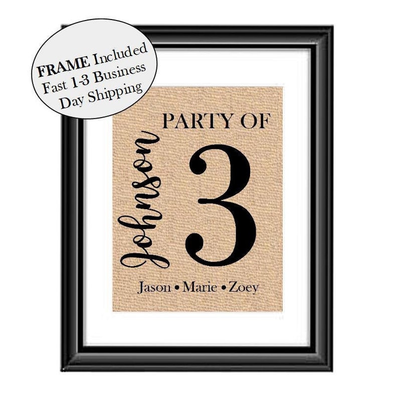 Personalized Party of 4 Sign, Party of Family Sign, Family Number Sign, Pregnancy Announcement, Anniversary Engagement Valentine Gift FRAMED image 2