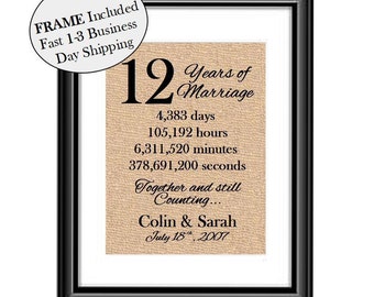 12 Year Anniversary Gift | 12th Year Anniversary Gift for Her | 12 Year Anniversary Gift for Husband | Anniversary Gift for Wife FRAMED