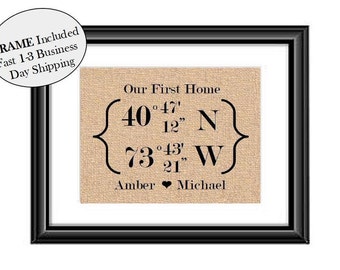 Our First Home Longitude and latitude GPS Coordinates | New Home Gift | Housewarming Family Gift | Realtor Gifts | Real Estate Gifts FRAMED