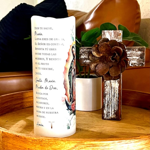 Spanish Ave Maria Prayer LED Candle: Catholic Religious Gift