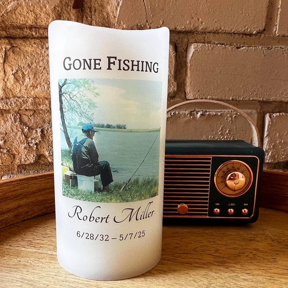 Fisherman Memorial, Fishing, Gone Fishing, Personalized Memorial Candle, Comforting Memorial Gift, Sympathy Gift, Loss of Loved One Gift