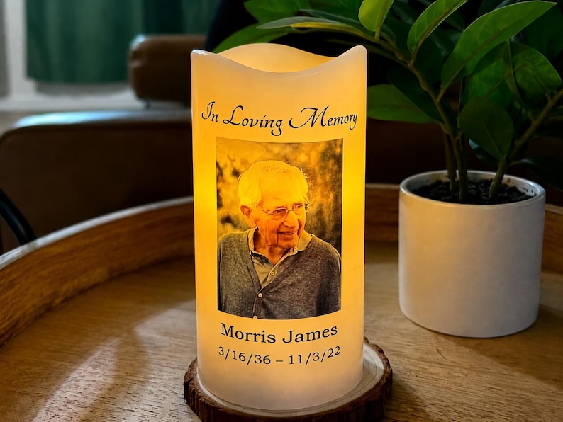 Personalized Memorial LED Candle with Photo – Custom Sympathy Remembrance Gifts bild 1