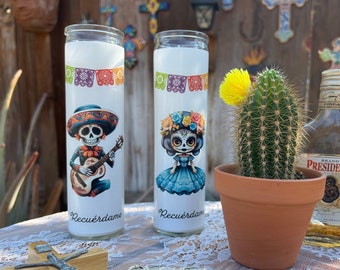 Prayer candle Catrin Candle Catrina Decor Recuerdame Dia de Los Muertos Decor Celebration of Life Candle Ofrenda Decor Alter Decor