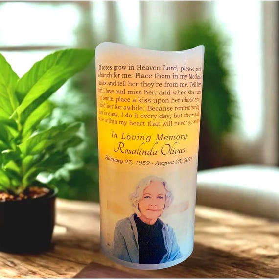 Memorial Candle personalized with poem name, photo and dates timer