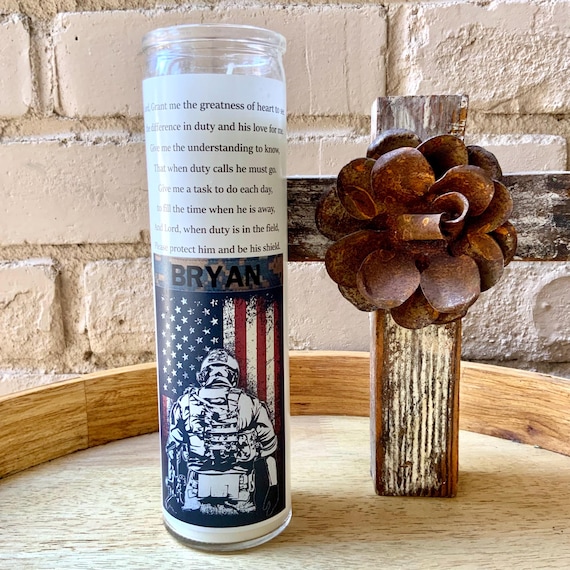 Custom Military Prayer Candle: Deployment Gift, Personalized with Name & Branch