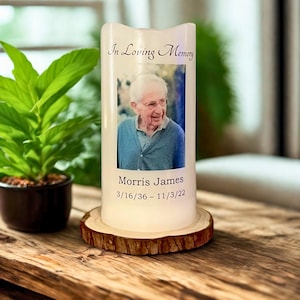 Custom Memorial Candle: Personalized with Photo includes Timer and batteries