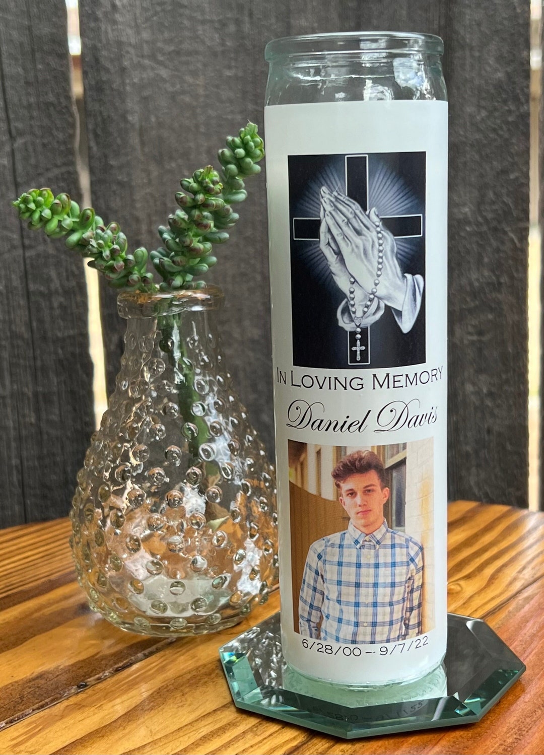 Prayer Style Memorial Candle Gift, Personalized Religious Prayer Candle