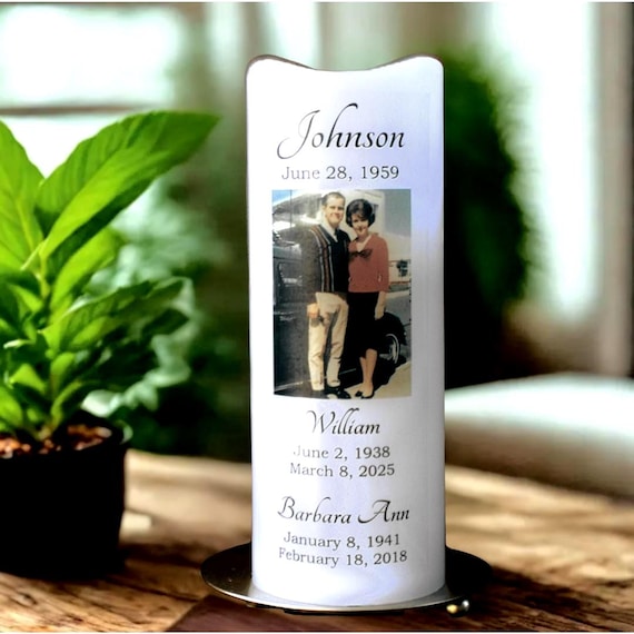 Personalized Couple Memorial Candle | Photo & Dates - LED.