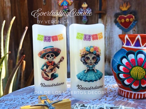 Dia de los Muertos Catrina LED Candle Set, Recuérdame Catrín & Catrina Ofrenda Decor, Mexican Altars, Celebration of Life