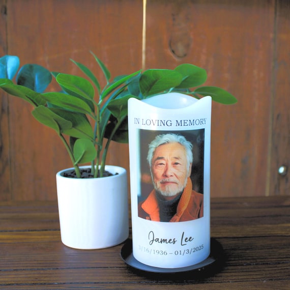 Personalized Memorial Candle — Photo, Name & Dates | Sympathy Gift | Remembrance Candle | Funeral/Visitation Décor