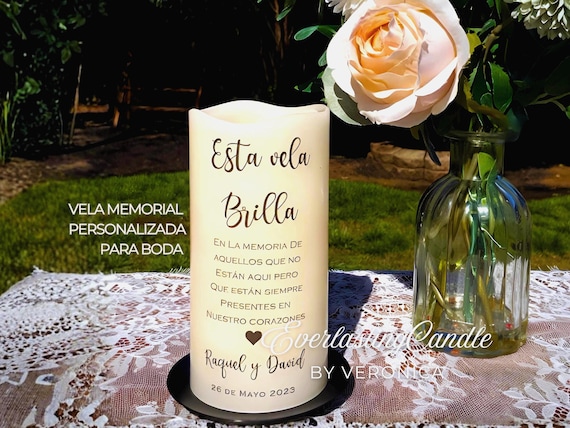 Spanish Wedding Memorial Candle • Personalized • Remembrance Table Decoration with LED Timer