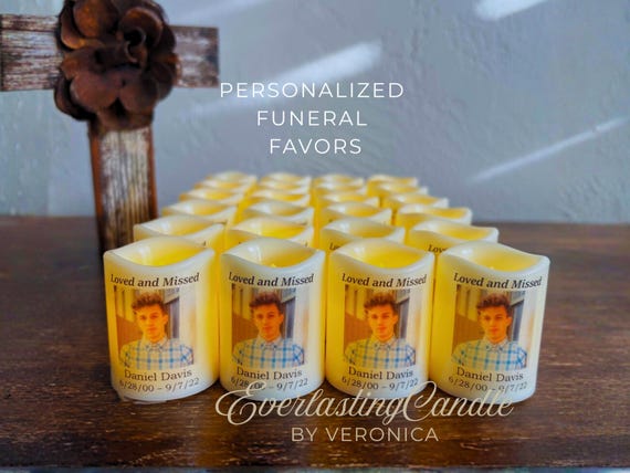 Memorial Service Candle Favor for guests, Custom Funeral Keepsake, In Loving Memory Gift, Bereavement Candles Bulk Set of 24