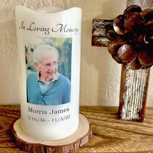 Custom Memorial Candle: Personalized with Photo includes Timer and batteries