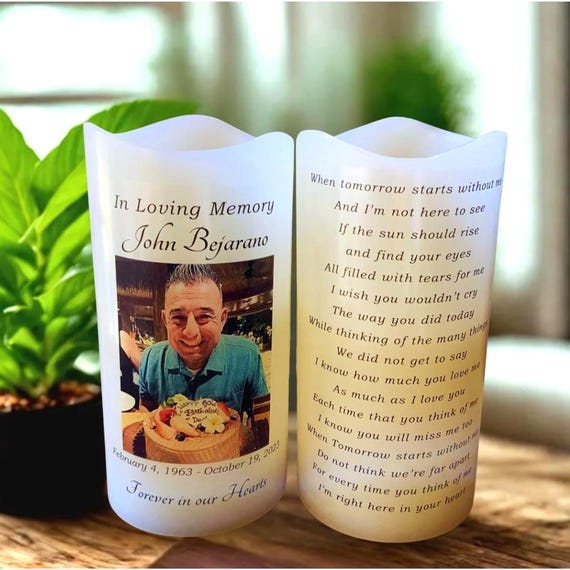 Personalized Two Sided Memorial LED Candle with Photo & Poem - Sympathy Keepsake Gift