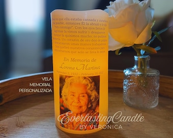 Personalized Spanish Memorial Candle with Photo, LED Flameless Wax Keepsake