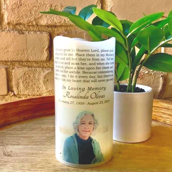 Memorial Candle personalized with poem name, photo and dates timer