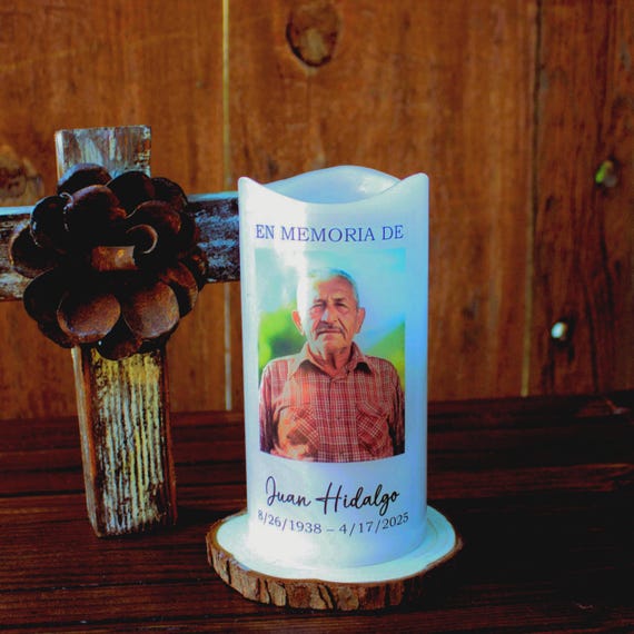 Spanish Personalized Memorial Candle — Photo, Name & Dates | Sympathy Gift | Remembrance Candle | Funeral/Visitation Décor