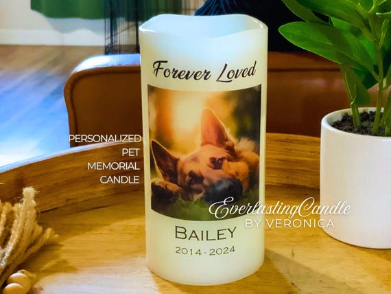 Personalized Pet Memorial Candle with Photo, Name & Quote | Loss of Pet Gift | Dog and Cat Remembrance LED Candle with Timer