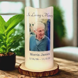 Custom Memorial Candle: Personalized with Photo includes Timer and batteries